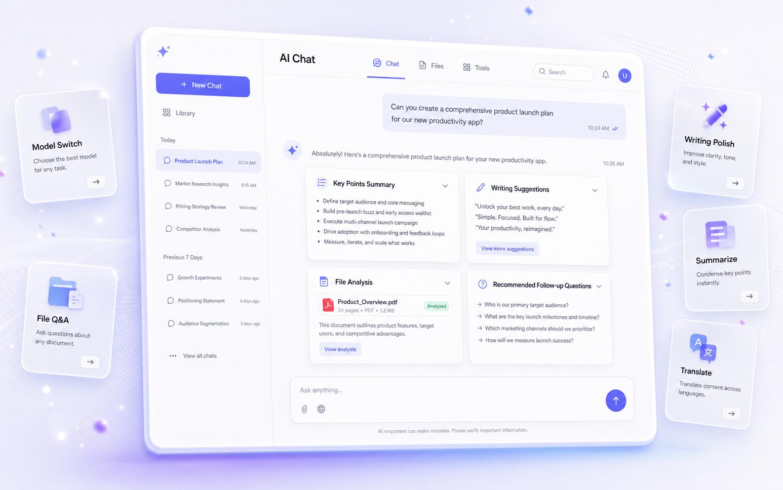 AI Chat tool preview showing a multi-model assistant workspace