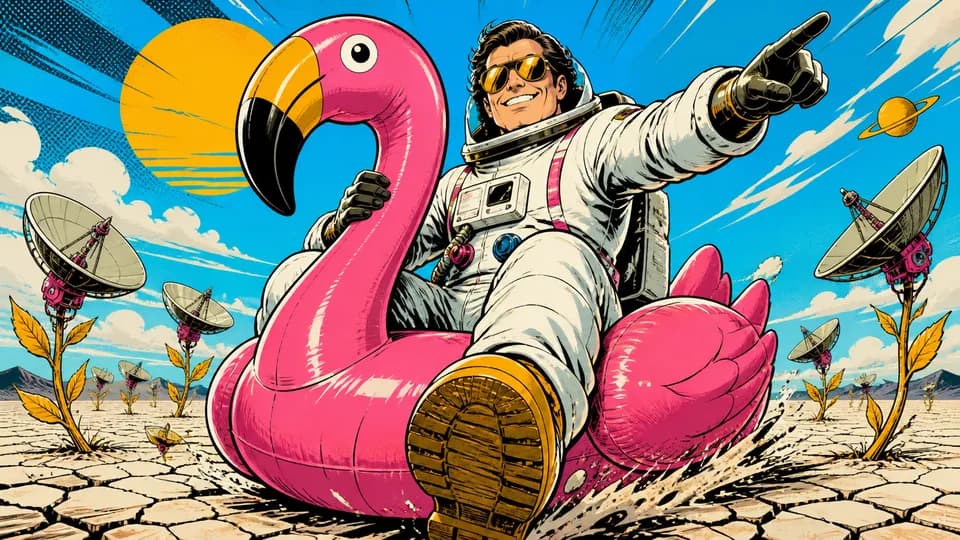 Surreal comic astronaut scene for Grok Imagine