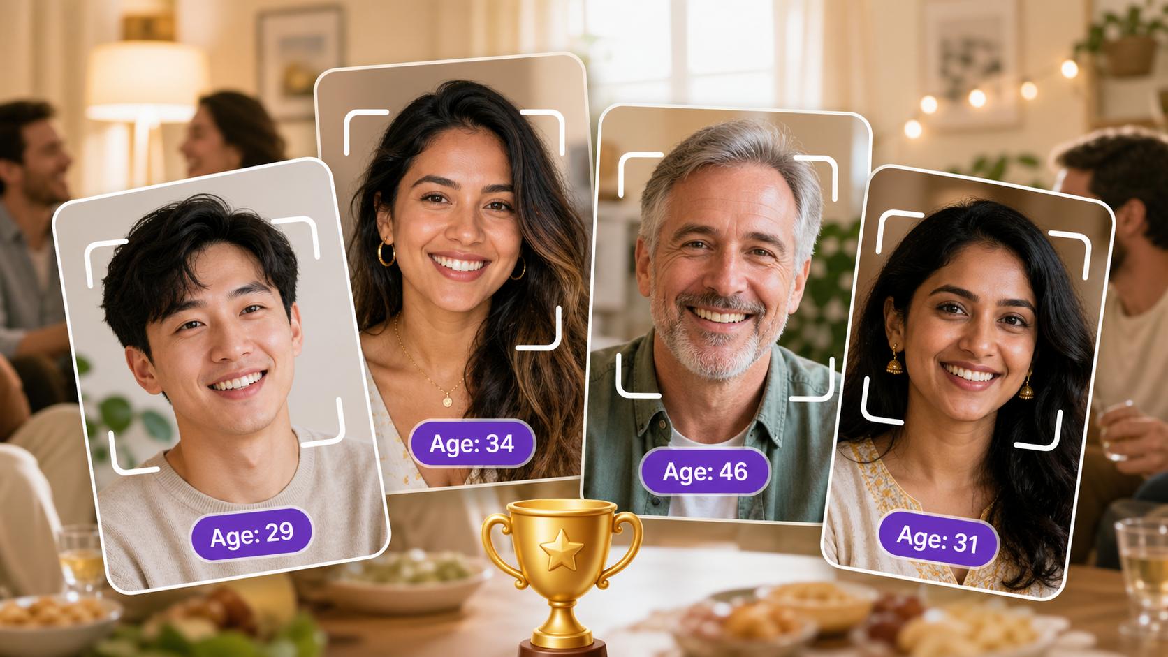 Four friends and family members compared with facial age labels in an age guesser challenge