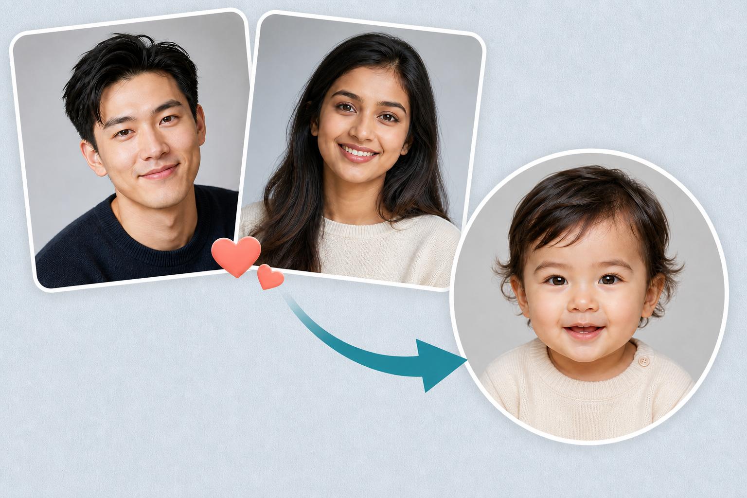 Two parent portraits generating a future baby portrait