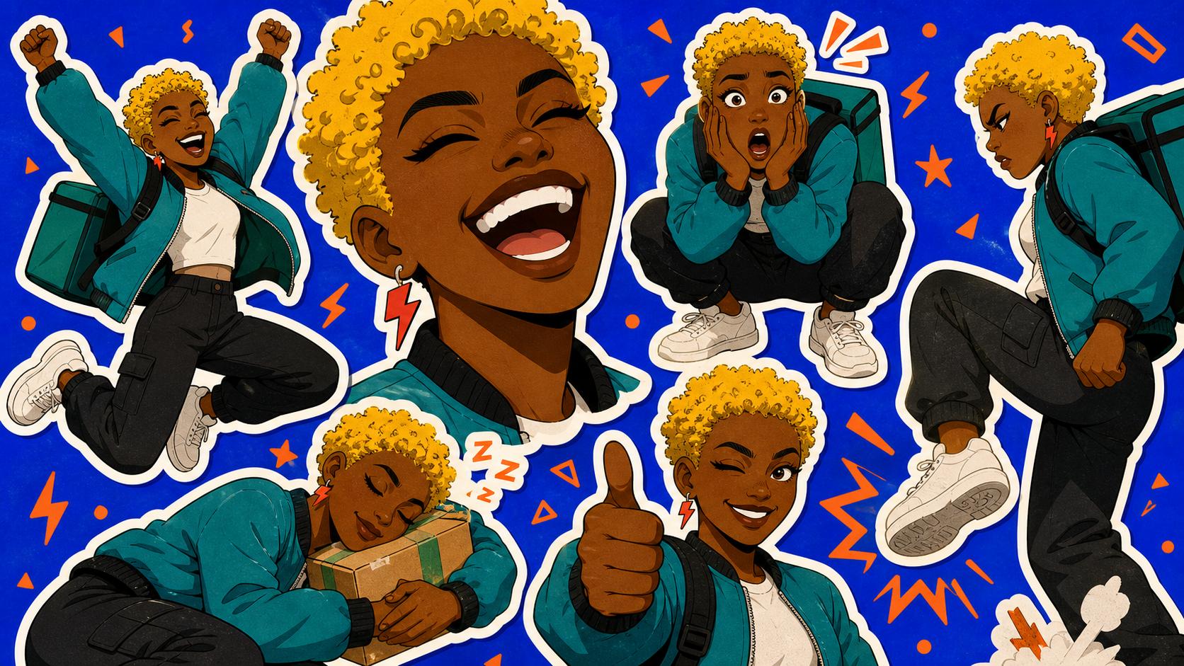 Four cute anthropomorphic 3D characters expressing distinct personalities and reactions