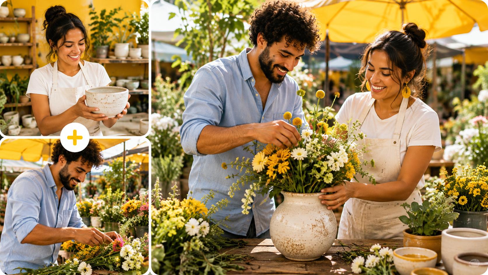 A ceramic artist and florist combined into one bright flower market photograph