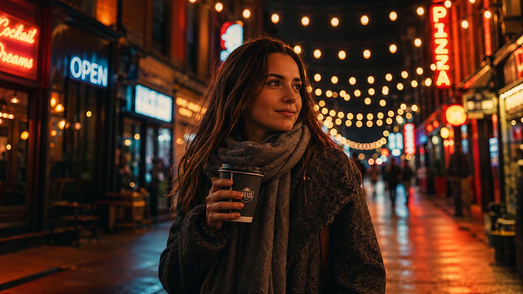 Clean, noise-free night street photo after AI denoising