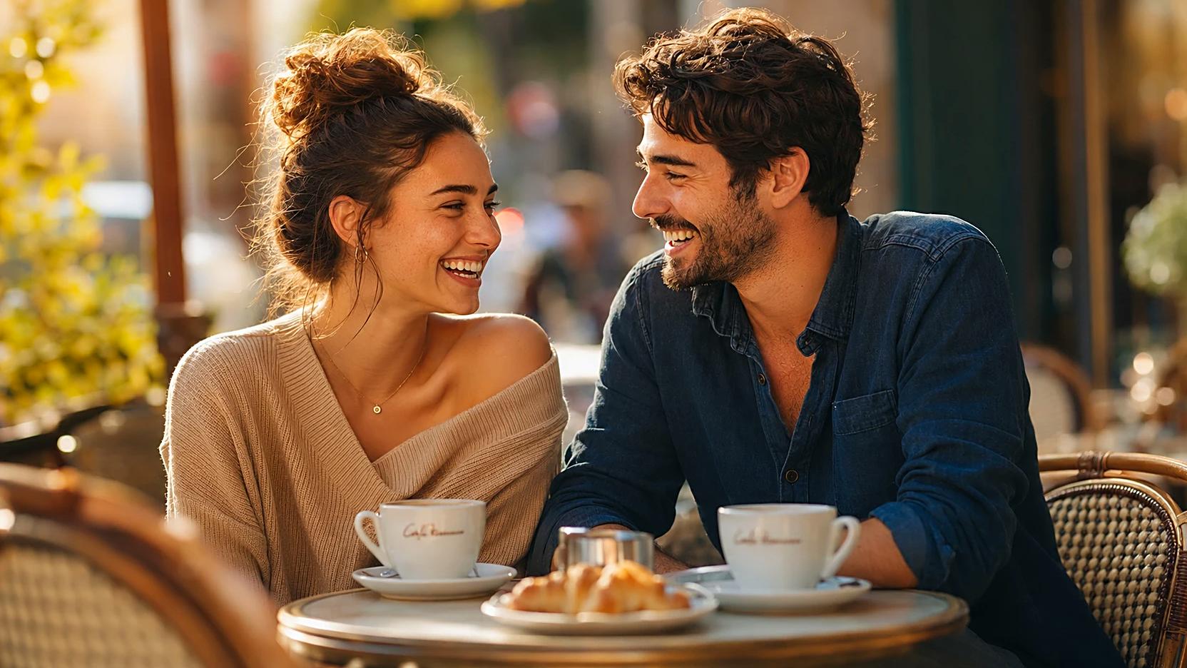 Crisp, sharp photo of a couple at a café after AI image enhancement