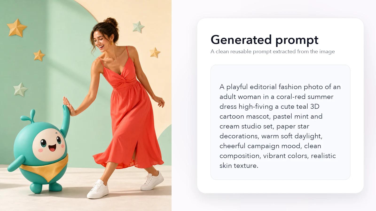 Image to Prompt tool preview showing a reference image transformed into a reusable AI prompt