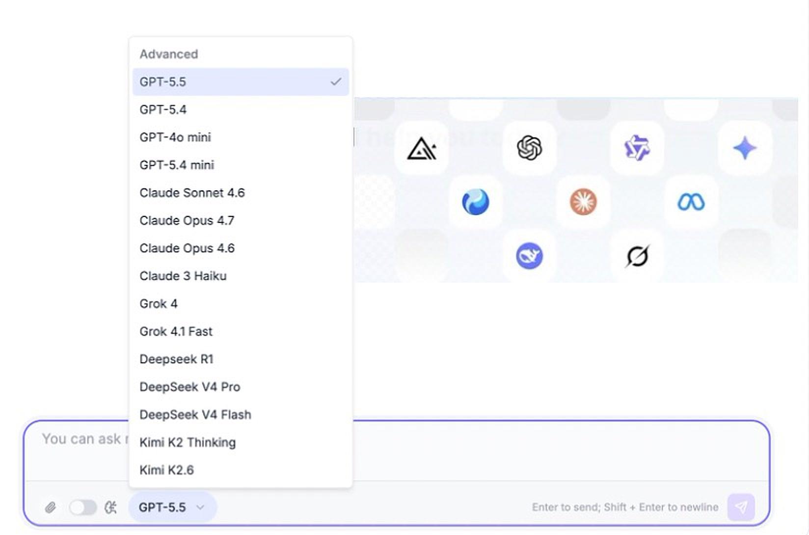 Multi-model AI chat interface comparing responses from leading models